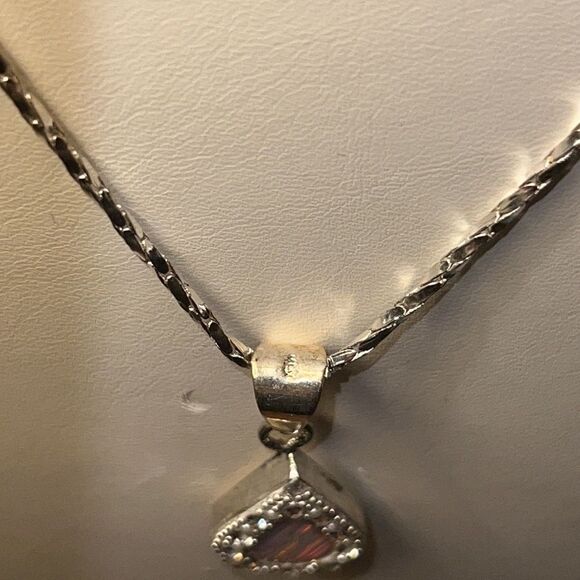 Vintage White Opal Mexico Silver Pendent on 925 Sterling Silver Chain Necklace - Picture 4 of 10